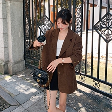 现货高级感休闲宽松咖色灯芯绒西装外套2952P155K228，女装西装，2C029