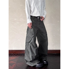 2025美式复古小众解构工装裤男女痞帅高级感烟灰色裤子情侣长裤，男装工装外套，星座506A