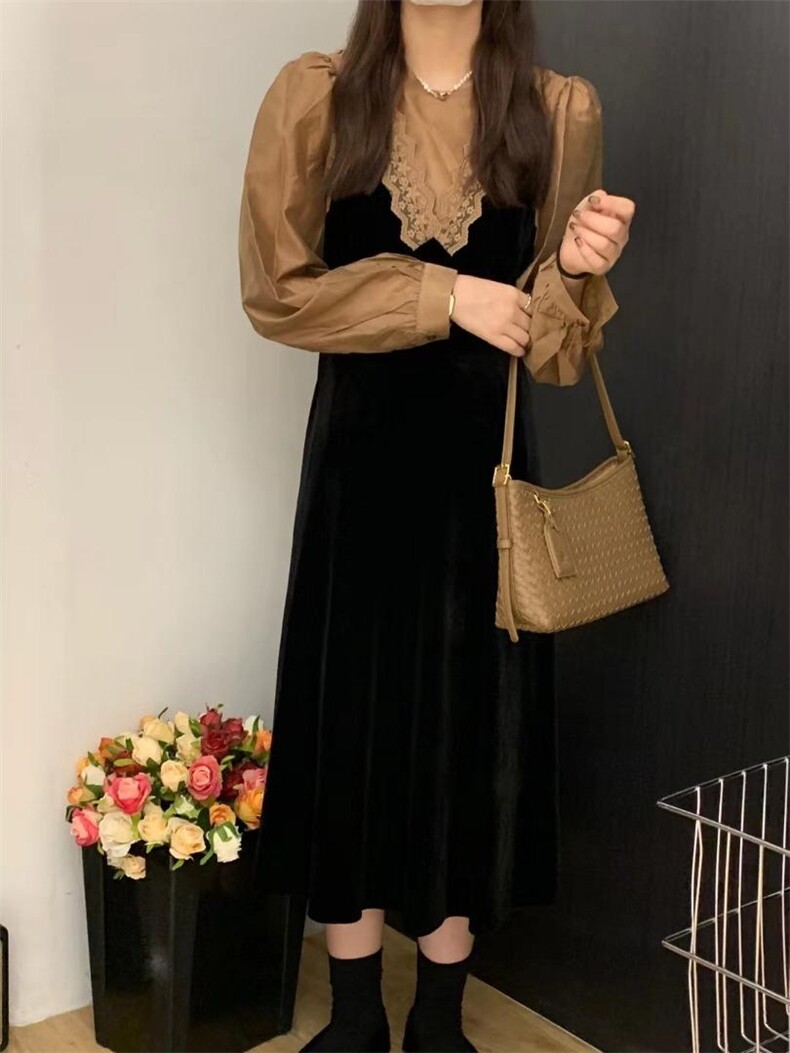 丝绒连衣裙，女装连衣裙，亿炫(5F)