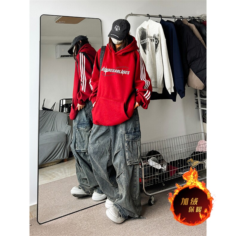 抖音得物供货提供视频秋冬重磅美式宽松织带连帽卫衣0488,男装卫衣,电商A486