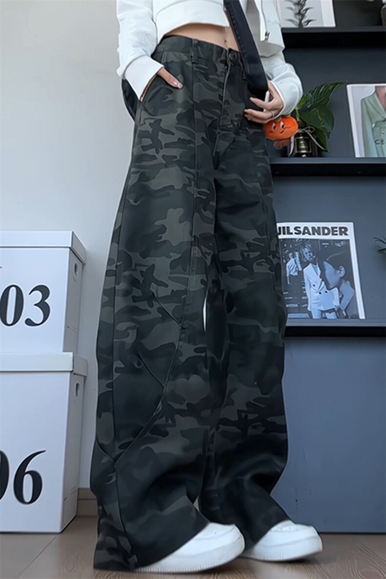 秋季新款美式复古迷彩裤男宽松休闲百搭高级感长裤NK8679-特价88,男装牛仔裤,电商A007