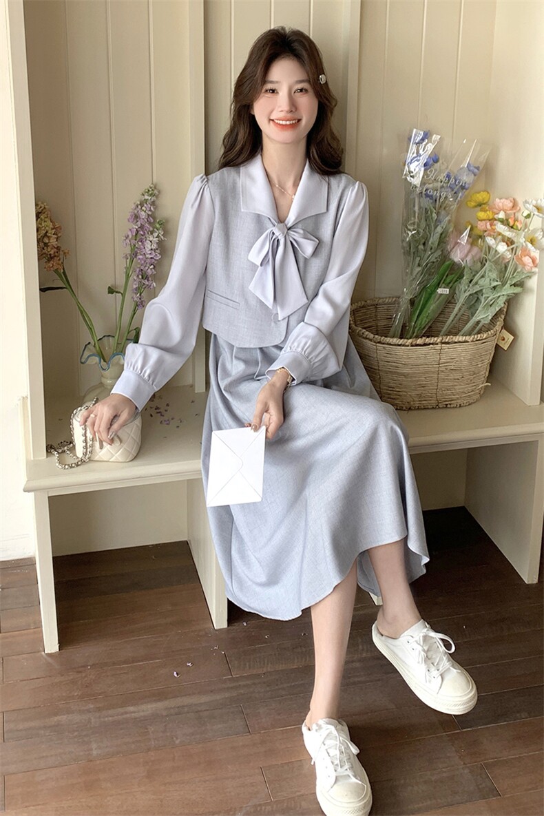 2025年春季新款蓝色假两件连衣裙203P145K248,女装连衣裙,浪娴服饰