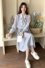 2025年春季新款蓝色假两件连衣裙203P145K248，女装连衣裙，浪娴服饰