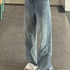 复古小个子阔腿牛仔裤女夏季新款设计感高腰窄版宽松显瘦直筒长裤，男装牛仔裤，星座506A