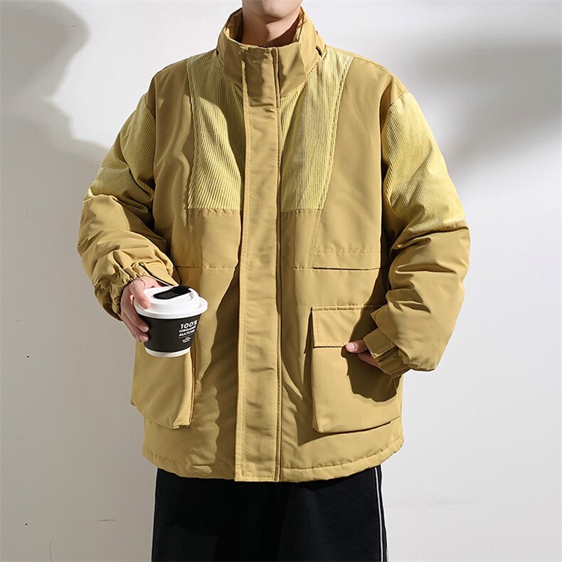 港风2025新品冬季宽松撞色棉服派克服毛领冬装加厚外套D009-P145,男装棉衣,星座717