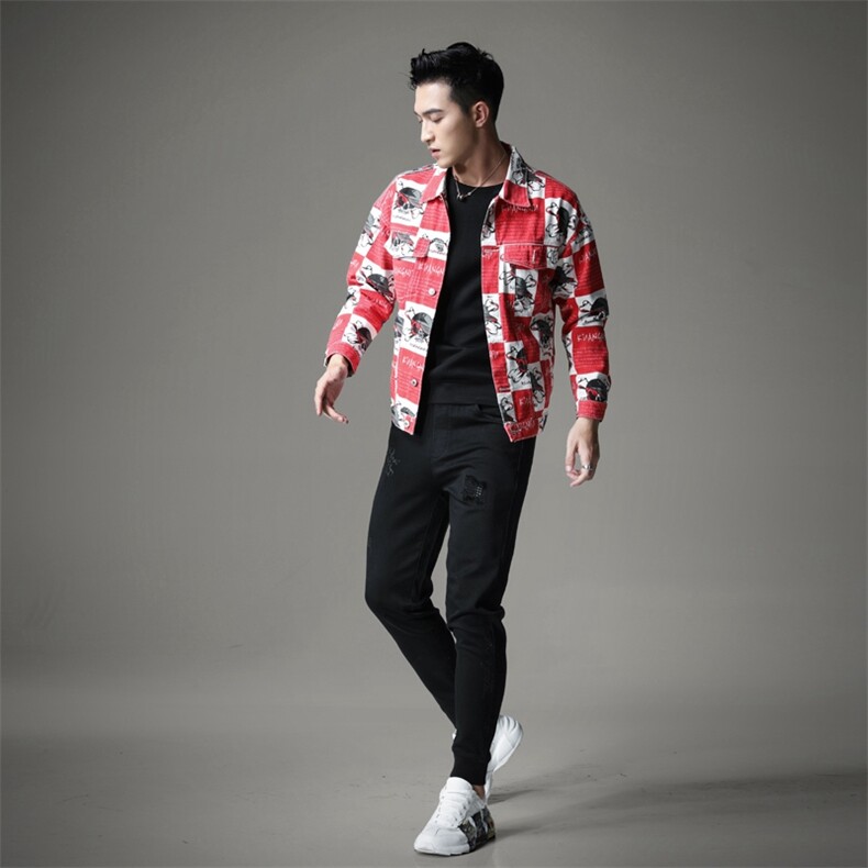 2021模图实体店款精品牛仔外套红色货号322-1,男装夹克,钱塘6007(原2006)