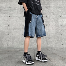 B221美式ins高街暗黑小众个性款牛仔短裤五分裤LK23100-P60控78，男装牛仔裤，电商B221