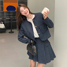 富家千金风miu系小香风套装女2025春秋新款洋气百褶半身裙两件套，女装套装/套裙，2C159