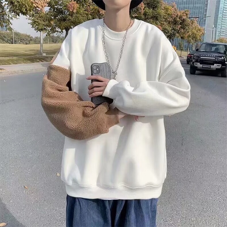 羊羔绒卫衣男2026秋季宽松拼接外套潮牌ins小熊韩版潮流情,男装卫衣,星座218-1（原230）