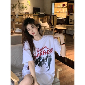 T0723-P25 暗影人像剪影美式印花短袖 男女款复古全棉短袖图片