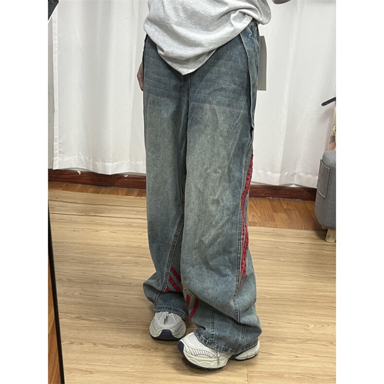【网图有货】三条杠条纹牛仔裤男宽松直筒裤子G8512CC-特P55,男装牛仔裤,星座1007（原301D）