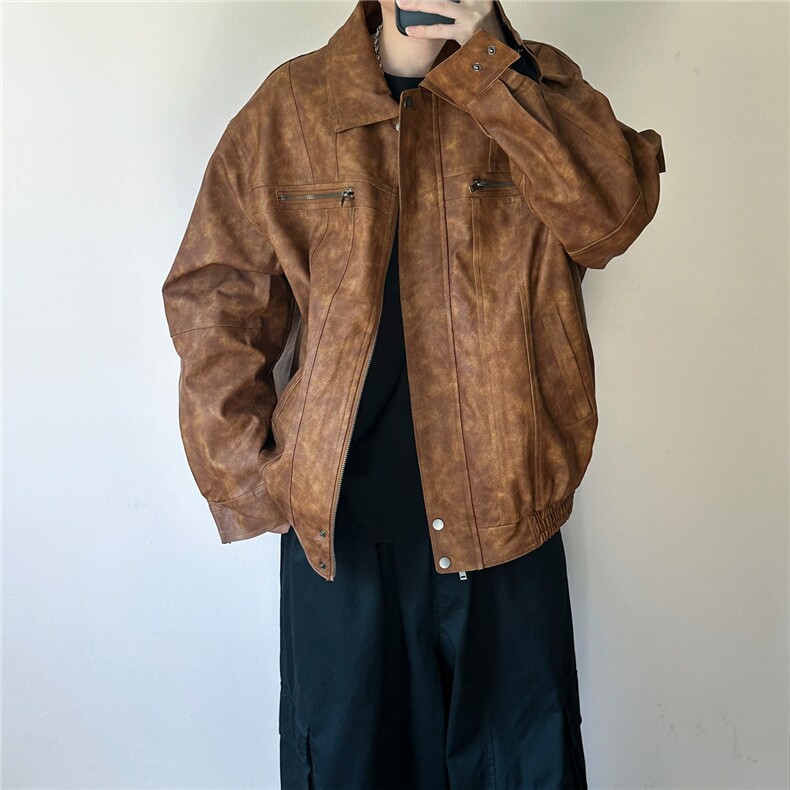 现货-水洗质感复古皮外套男pu机车服潮牌痞帅夹克-AP23106-P115,男装夹克,电商A351