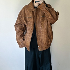现货-水洗质感复古皮外套男pu机车服潮牌痞帅夹克-AP23106-P115，男装夹克，电商A351