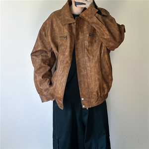 现货-水洗质感复古皮外套男pu机车服潮牌痞帅夹克-AP23106-P115图片