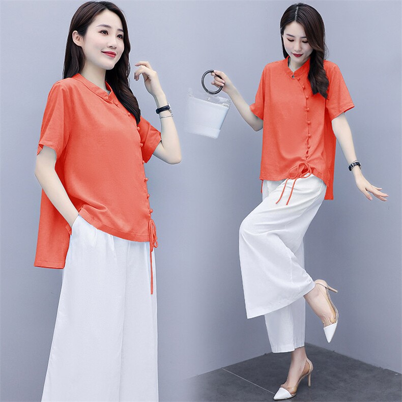 套裙女2021年夏季新款棉麻复古盘扣大码文艺两件套装,女装套装/套裙,艾仟回(原伊仟回)