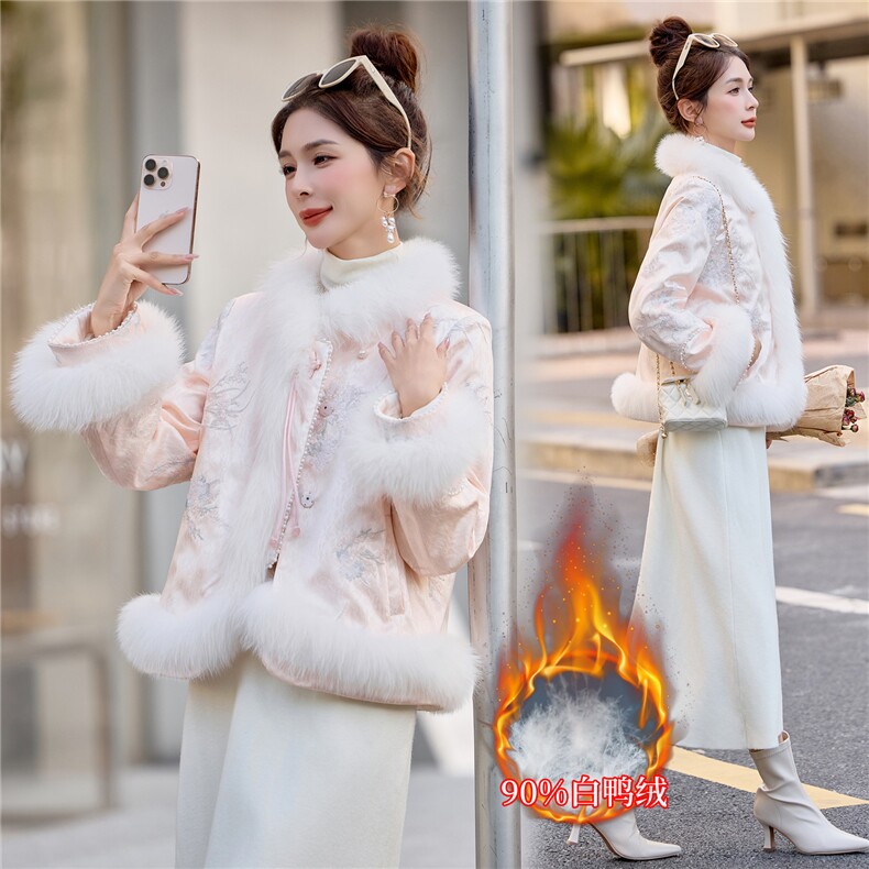 【bao款大货已出】2026冬装新款新中式重工钉珠狐狸毛羽绒服90绒,女装羽绒服,雅静靓衣
