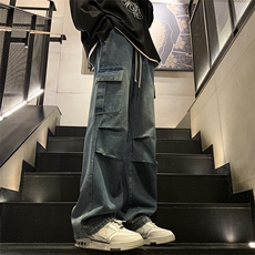 秋季新款工装打褶牛仔裤XZ604-KN14-P50控78，男装牛仔裤，星座604