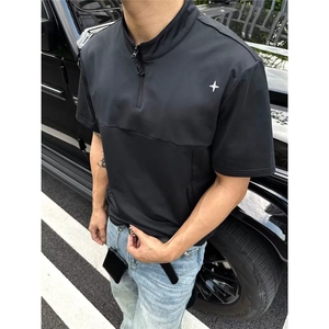 男装极简星标系列户外速干防晒凉感半拉链剪裁拼接短袖T恤男图片