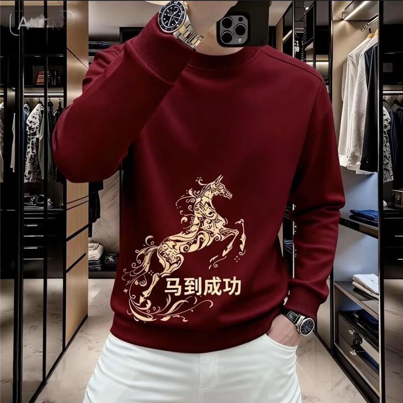 1506-1/WF1751/P37棉致暴富马年卫衣男加绒宽松红色本命年衣服，男装卫衣，星座1506-1