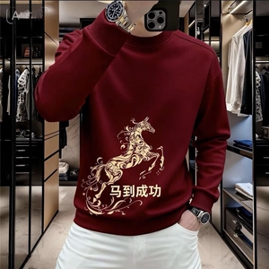 1506-1/WF1751/P37棉致暴富马年卫衣男加绒宽松红色本命年衣服,男装卫衣,星座1506-1