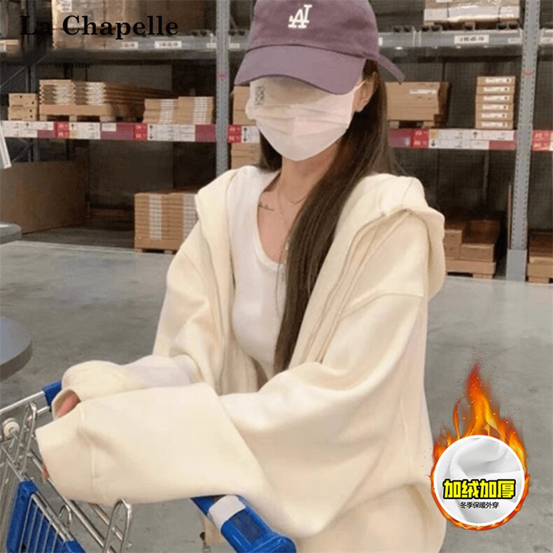 480G重磅加绒加厚硬挺boxy男女秋冬美式高街结构连帽卫衣开衫外套,女装短外套,电商A486