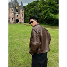 （网图现货）潮流垫肩百搭皮衣短款夹克外套1209-1-JK20-P70，男装夹克，星座1209-1