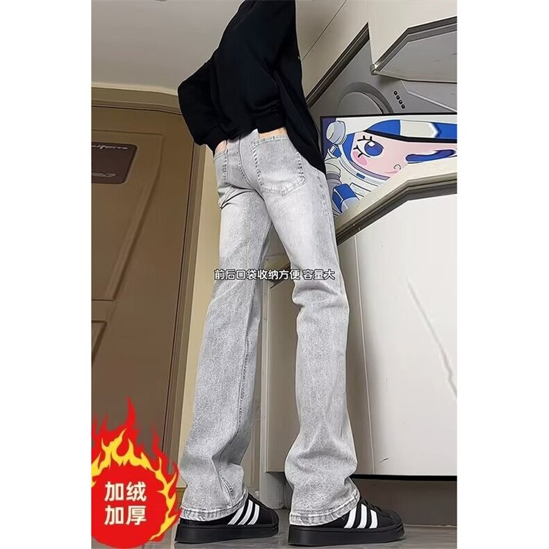 美式灰色直筒加绒男潮牌cIeanfit水洗复古长裤子K7055-1#P45网图,男装卫衣,电商B245