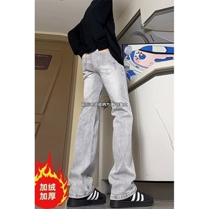 美式灰色直筒加绒男潮牌cIeanfit水洗复古长裤子K7055-1#P45网图图片