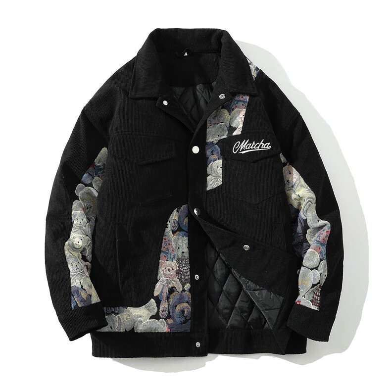 小熊潮工装棉衣外套拼色提花男夹克刺绣，男装夹克，电商A011（原4039）