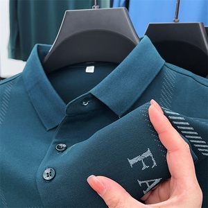 纯色长袖t恤男士春秋季潮牌2023新款商务翻领打底polo衫上衣服T恤图片
