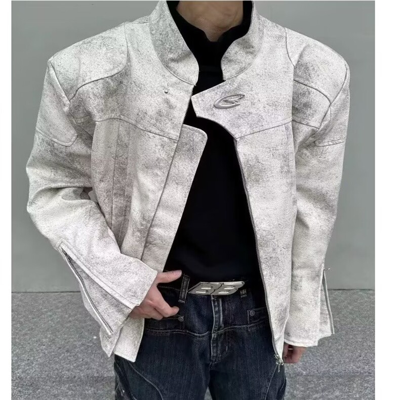 原宿新款文艺百搭简约气质时尚流行潮流小众高级感立领机车皮衣,男装皮衣,星座506A