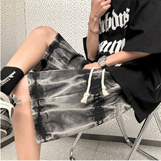高街复古做旧蓝五分裤男女夏季设计感小众宽松牛仔短裤DA6675-P36，男装牛仔裤，星座208-5