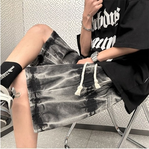 高街复古做旧蓝五分裤男女夏季设计感小众宽松牛仔短裤DA6675-P36图片