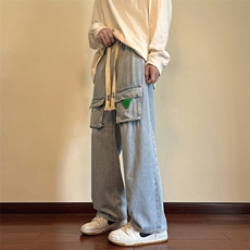 春秋季美式潮流工装牛仔裤男士高街ins宽松直筒阔腿裤K7328-P42，男装牛仔裤，星座512-3