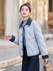 现货！短款羽绒服女灯芯绒翻领时尚巴恩风小个子加厚保暖上衣外套，女装羽绒服，沐七七