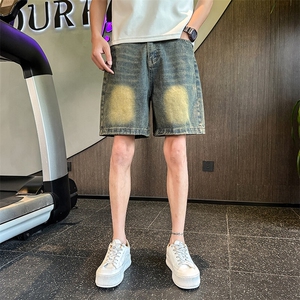 DK206-P38美式潮牌复古牛仔裤短裤2025新款夏季休闲宽松裤衩,塑脚裤搭配椰子图片