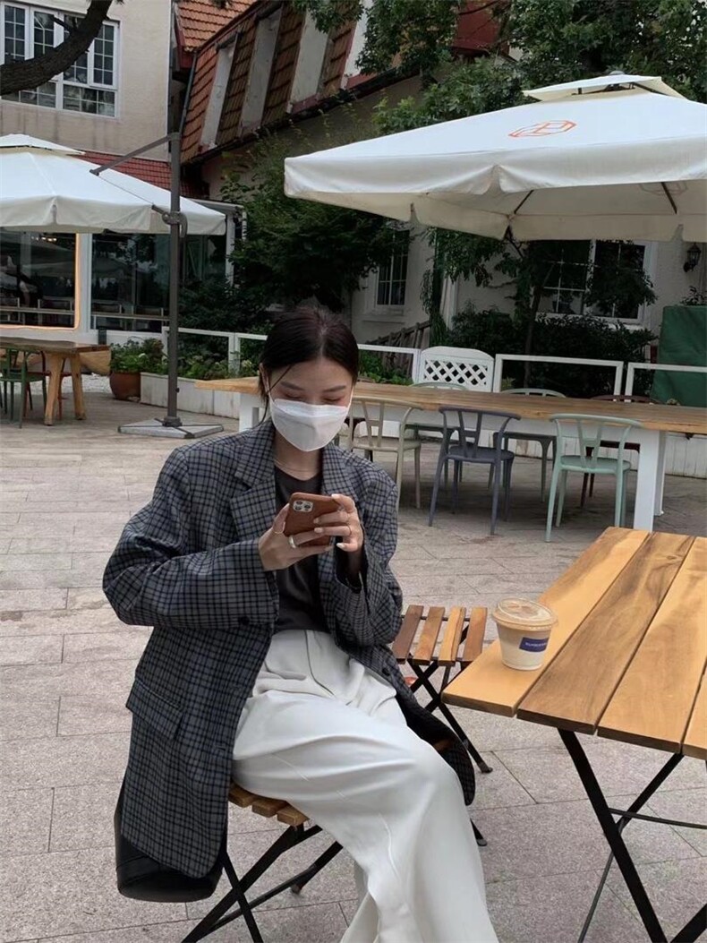 复古格子西装，女装西装，CLEAN SPACE