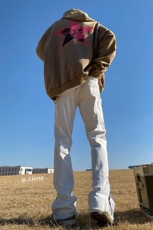 2024新款高街牛仔裤黑白色拉链款微喇叭裤715-6-BX08P65（控88），男装牛仔裤，星座715-6