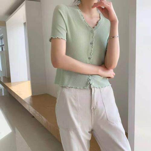 专业曲珠冰麻木耳边短袖，美哒哒的颜色，女装，搜尚