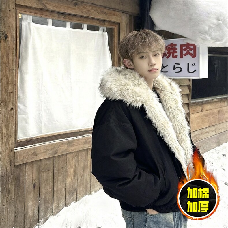 现货高品质美式高街冬季重磅硬挺短款座山雕毛领棉衣男女加厚外套，男装棉衣，电商A486-1