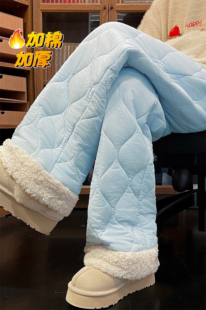 特批P45无差价冬抖音羊羔毛菱格夹棉阔腿棉裤男女K5613J加棉,男装休闲裤,电商A001