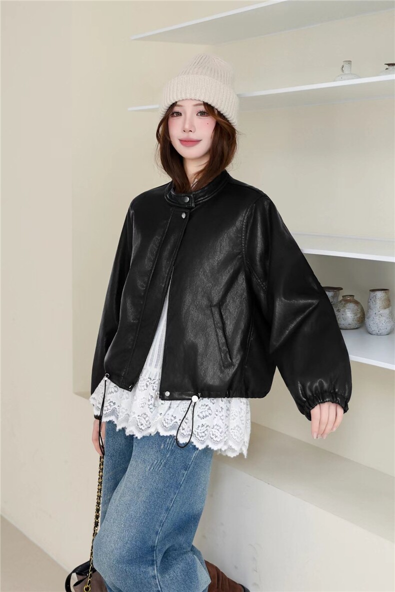 【冬季女装新款】大量现货时尚百搭宽松加绒保暖休闲皮衣外套,女装皮衣,缘衣格