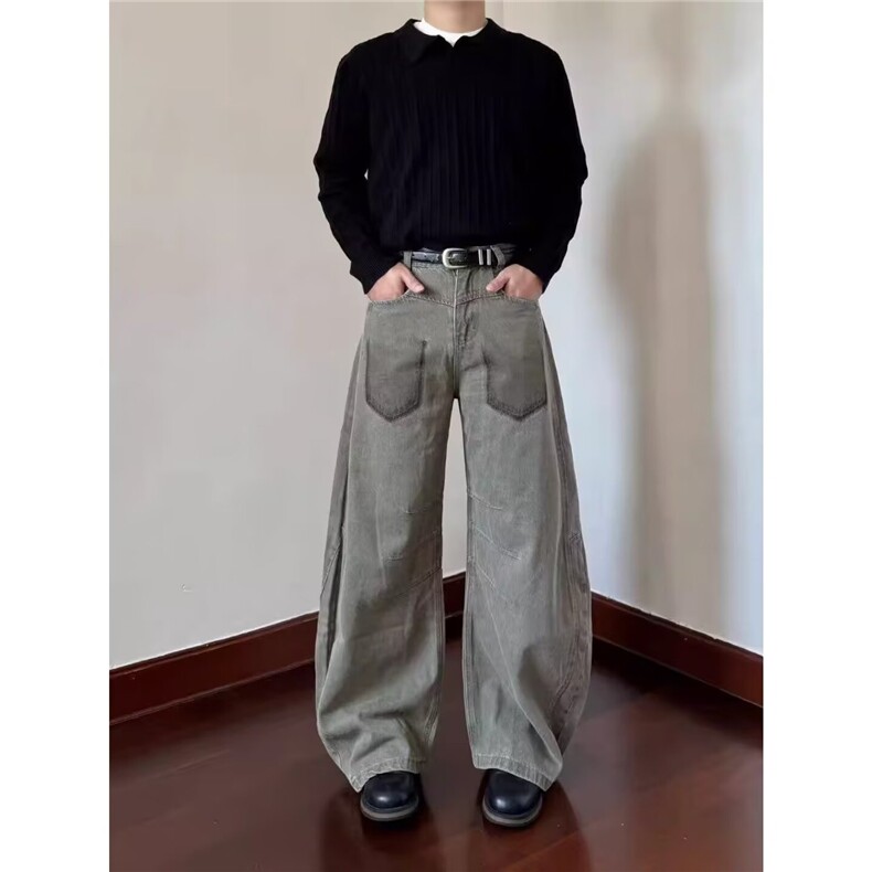 106-1/KB2071/P61复古泼墨做旧褶皱工装牛仔裤男女美式图片