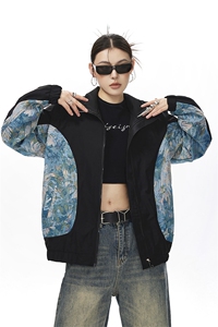 可二开中性风刺绣花卉撞色设计大码M-5XL夹克女JK78051P75控108图片