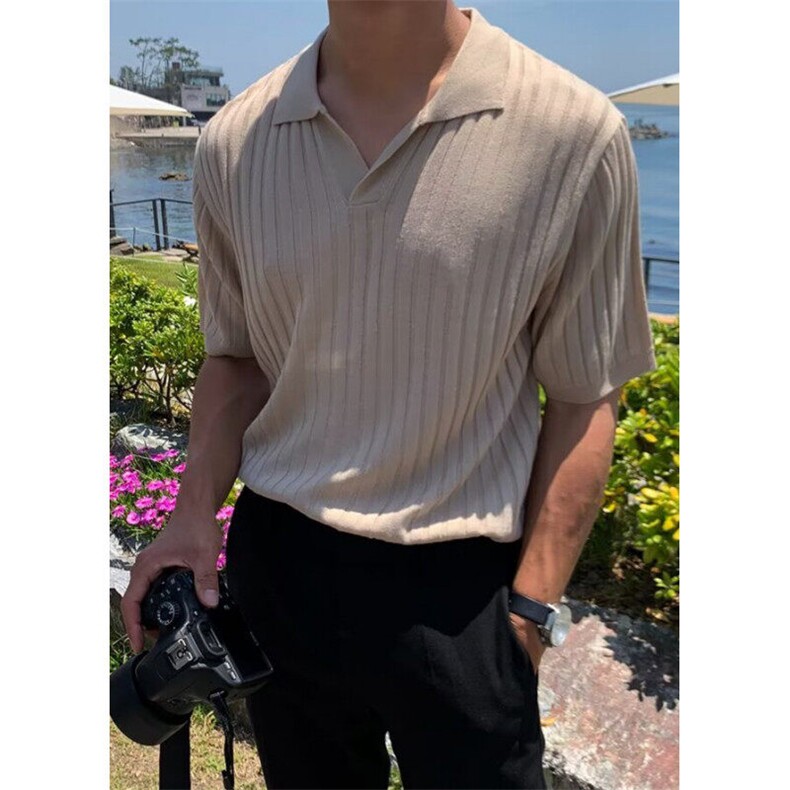 短袖polo衫冰丝夏新中式纯色亨利领商务休闲小V领男士T恤TB222,男装Polo衫,星座1116A-2（原606A-1）