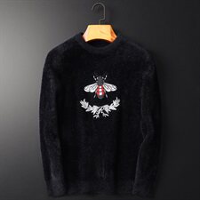 3561冬季新款加厚保暖蜜蜂刺绣休闲蚕丝羊绒毛衫水貂绒（长，男装针织衫/毛衣，钱塘2010-1