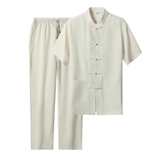 唐装太极服中式刺绣立领风短袖套装时尚爸爸装MJ72101-P78，男装民族服装，星座1105-3