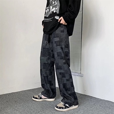 大码阔腿牛仔裤男夏季薄款棋盘格裤子NK411P40，男装牛仔裤，星座1116-2