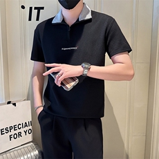 店主风社会小伙男士异色翻领刺绣POLO衫短袖T恤301A-1/PL106/P55，男装T恤，星座301A-1