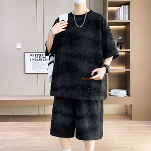 港风套装男扎染满天星圆领宽松休闲短袖T恤短裤套装TZ6630-P55,男装休闲套装,星座310B-3